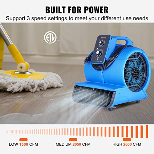 Vevor Air Mover, 1/2 Hp 2600 Cfm Carpet Dryer For Cooling And Ventilating, Portable Floor Blower Fan With 4 Blowing Angles And Time Function, For Janitorial, Home, Commercial Use #TOP2