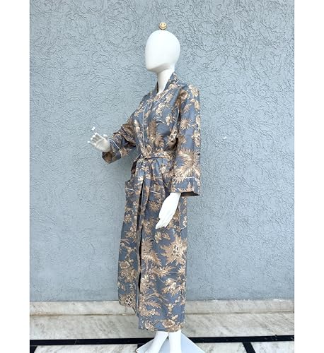 Image of Hand block print Cotton Kimono bikini cover up,Indian Hand block print Cotton Bath Robe,Swim Wear,Nighrwere Dressing Gown