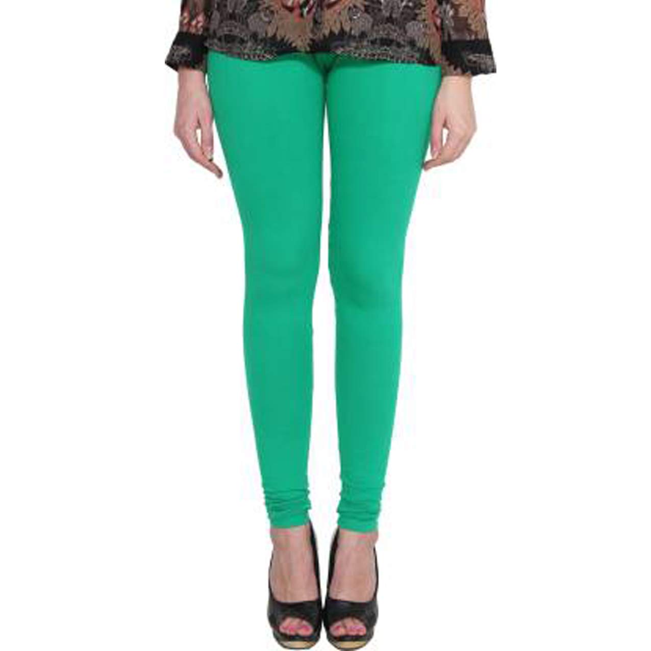 clarita Soft Cotton Stretchable Churidar Leggings - Free Size Plus 35 Colors for Womens and Girls (Sea Green)-picture-12