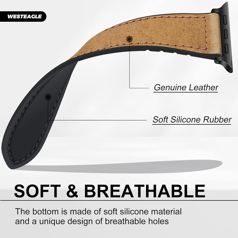 Image of Magnetic Leather Bands Compatible with Apple Watch 49mm 46mm 45mm 44mm 42mm | Genuine Leather with Magnetic Buckle for iWatch Ultra 2 Ultra SE Series 10 9 8 7 5 4 3