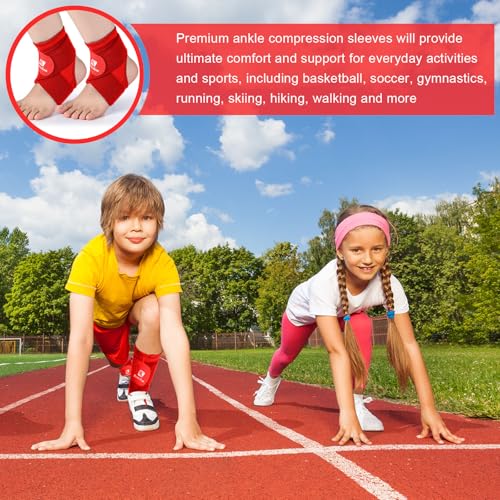 Image of Honoson 2 Pcs Ankle Brace Kid Ankle Support Youth Neoprene Lace up Compression Sleeve Foot Brace Stabilizer with Adjustable Strap for Sport Sprained Plantar Fasciitis Achilles Tendonitis(Red,S)