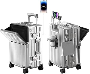 AIWEINY Suitcase Carry-on Luggage Spring-Summer Travel Airline Approved with TSA Lock, 360° Wheel, PC Hard Shell and Aluminum Frame Pressure-Resistant, Suitable for 20'' 24'' 26'' (Silver, 20‘’)