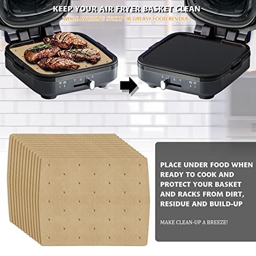 Image of WMKGG Unbleached Air Fryer Parchment Paper, 100 PCS Arc 8 inchx9.6 inch | Perforated Disposable Air Fryer Liners for Ninja Foodi Grill 5-in-1 AG301 4qt Air Fryer