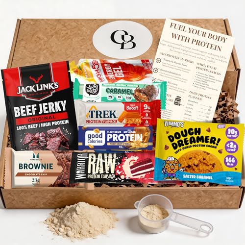 Protein Hamper Snack Gift Box - Gym Box & Protein Bundle. Ideal Protein Gifts for Men & Women. Includes Flapjacks Beef Jerky Cookie & Much More. Snack Gift Box Selection Box with Protein.
