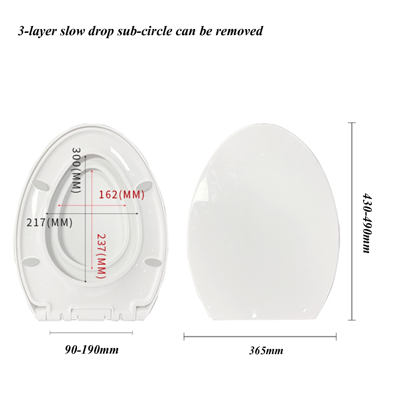Sedile WC Rotondo in plastica, Sedile WC 2 in 1 con Chiusura Ammortizzata e Riduttore per vasino Integrato, Coperchio WC in plastica Resistente con robusti componenti, Bianco, B