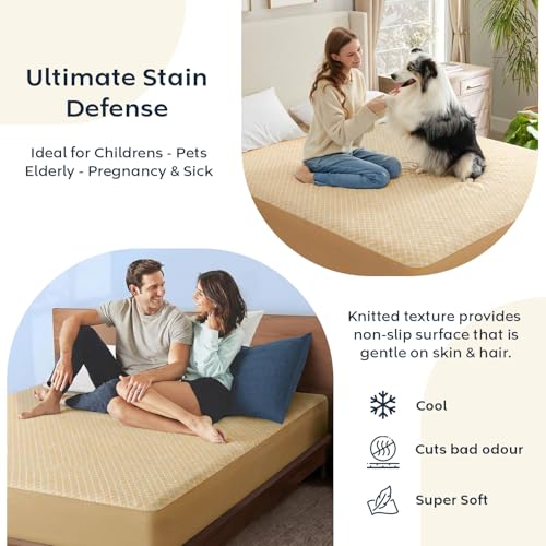 Image of Ayka 100% Waterproof Knitted Mattress Protector Queen Size Breathable Hypoallergenic Noiseless Ultra Soft Fitted Bed Protector 60x78 inch Mattress /Bed Cover (Super Queen 60 * 78 inch, Beige)