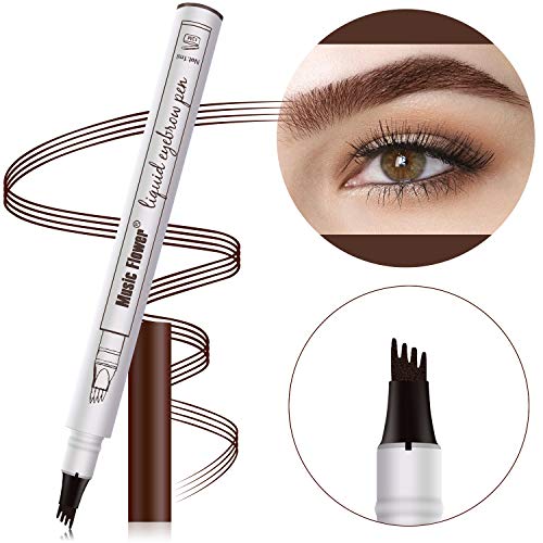 Microblading Tattoo Pen - KASI Waterproof Long Lasting Tat Brow Microblade Pen, Smudgeproof Liquid Eyebrow Pencil with a Micro-Fork Tip Applicator for Natural Hair-Like Defined Brows (brown01)