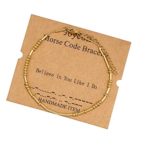 Image of JoycuFF Inspirational Morse Code Bracelets for Women Silver Beads Jewelry Encouragement Mantra Gifts for Her
