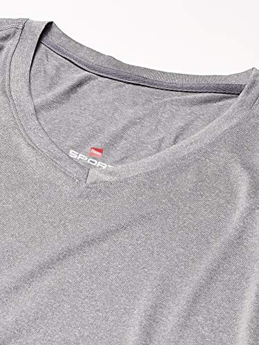 Hanes Women's Sport Cool Dri Performance Long Sleeve V-Neck Tee, Granite Heather, Large