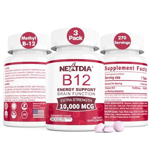 B12 Vitamins 10,000 mcg, Methylated Vitamin B12 Sublingual - Energy Boost, Focus, Metabolism & Brain Health Support, Immune System Support, Fast Dissolve, Natural Strawberry Flavor, 270 Servings
