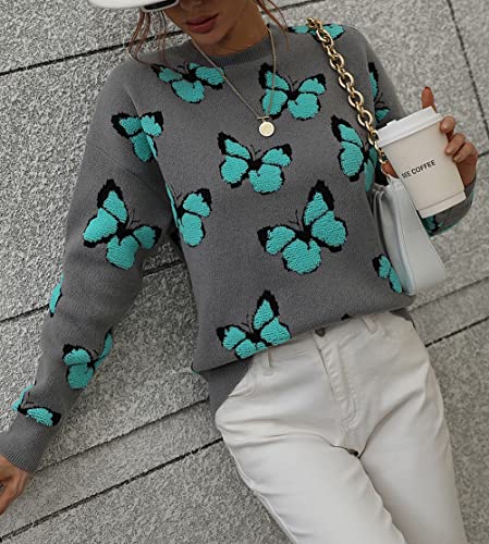 Image of JUNBOON Women's Casual Leopard Print Knitted Pullover Sweaters Long Sleeve Crew Neck Jumper Tops