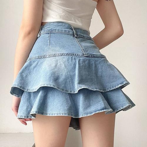 Trending Ruffle Edge Denim Skirt Retro Vintage Women's High Waist Slim Cut Mini Design Fashionable Casual3