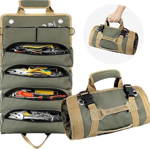 ERQIONGLYW Tool Bags for Men Heavy Duty Electrician Tool Bag Foldable Multifunctional Large Capacity Roll to Tool Bag Backpack Pack of 1