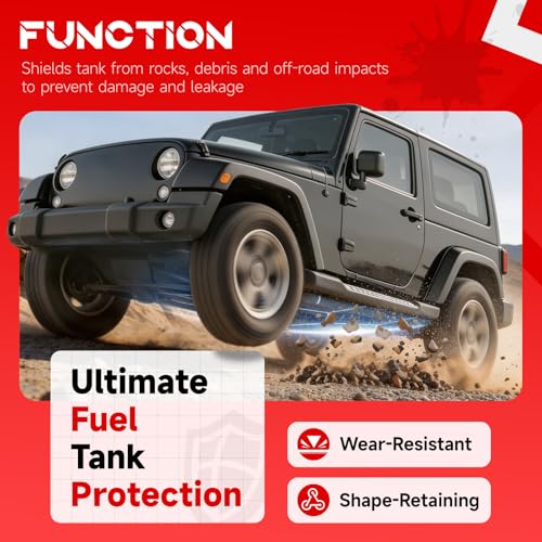 Image of ECOTRIC Fuel Tank Skid Plate Compatible with 07-18 Jeep Wrangler JK 2-Door | Black Replacement for 52059743AJ Gas Tank Guard Protective Cover Heavy Duty Steel