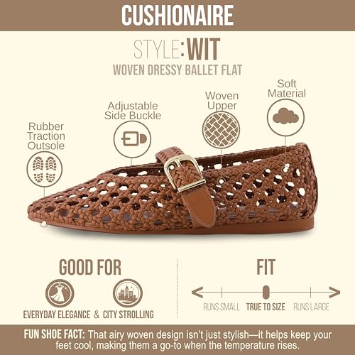 Image of CUSHIONAIRE Wit Hand Woven Womens Flats, Comfortable Mary Jane Ballet Flat with Adjustable Buckle Braided Strap and Cushioned Memory Foam