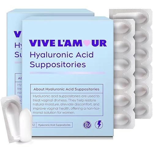 Vive L'Amour 15mg Hyaluronic Acid Vaginal Suppositories (2-Pack, 24 Count), Vaginal Moisturizer, Continuous Hydration, Relieves Vaginal Dryness, Restores Natural Softness & Elasticity, Vaginal Health