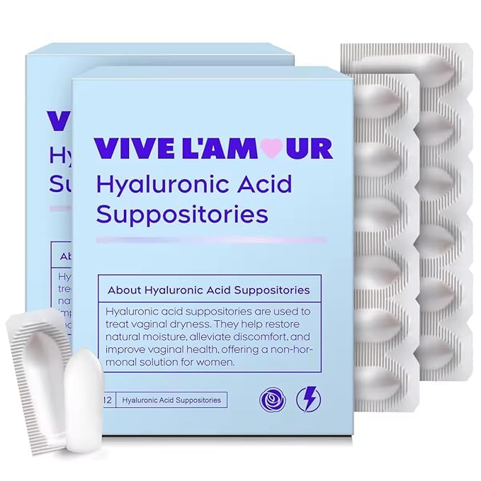 Supositorios vaginales de ácido hialurónico Vive L'Amour 15mg (paquete de 2, 24 unidades), hidratante vaginal, hidratación continua, alivia la