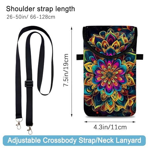Image of Neoprene Cell Phone Sleeve Pouch Case Bag with Crossbody Strap Neck Lanyard for Women 7.5 X 4.3 in Floral