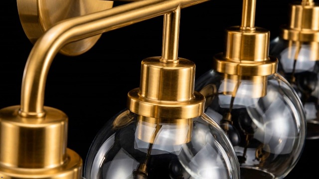 Image of DORESshop Bathroom Light Fixtures, 4-Light Gold Vanity Lights Over Mirror, Wall Lamp Clear Glass for Living Room Decor Bedroom Porch Cabinet