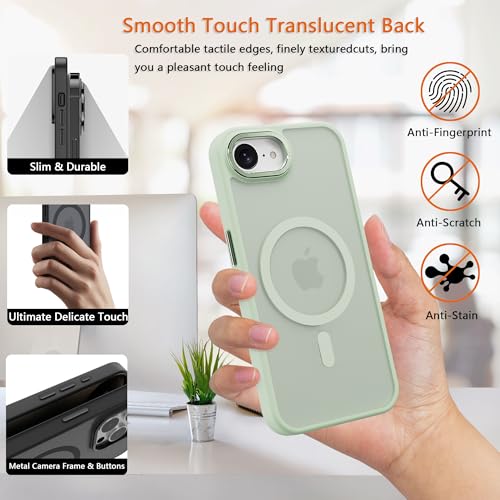 Image of Magnetic iPhone 16E /17e case,Compatible with Magsafe, Military-Grade Protection,Slim Translucent Matte Shockproof with Anti-Scratch Anti-Fingerprint Phone Cover (Matcha Green, iPhone 16E /17e)