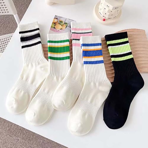 5 Pairs Womens Running Ankle Socks Thin Striped Casual Retro Crew Athletic Socks