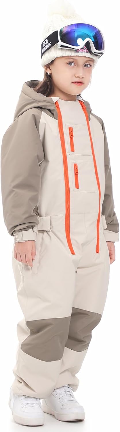 Kids Girls Boys One Piece Snowsuits Ski Suits High Collar Hood Double Zipper Jumpsuits Winter Waterproof Jackets - Image 4