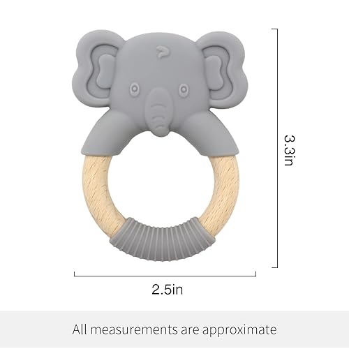 Miniatura 7 de Juguetes de dentición con forma de animal, juguetes de dentición para bebés de 12 meses en adelante, anillo de dentición de madera natural, silicona