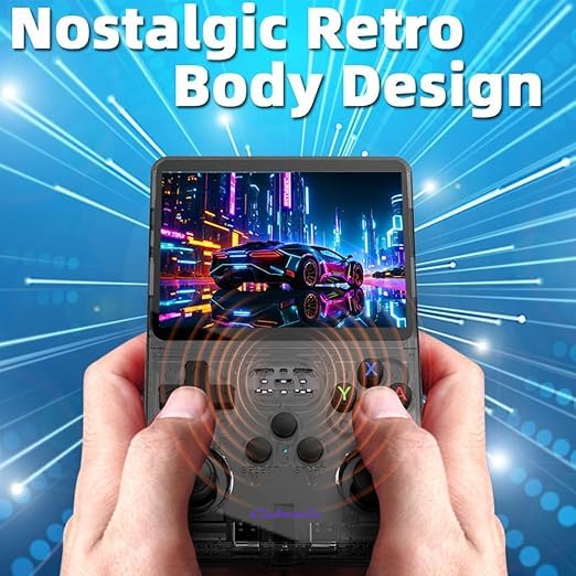 Image of Cubonic CrystalPlay R36S Retro Gaming Console, Transparent PixelGlass, 3.5-Inch LCD Screen, RK3326 Quad-Core, 15000+ Games, Dual Joystick, Support MAX 256GB Storage, 3000mAh Battery (black)
