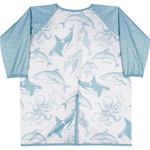 Bibbrella Premium Baby Led Weaning Bib - Full Coverage with Lap Protection - Water-Resistant Long Sleeve Smock - Mess-Proof Feeding for Infants & Toddlers 6-36 Months - Sea Creatures