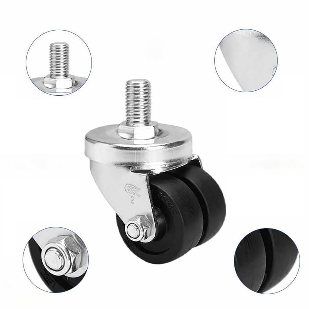 Gerrit 50mm Roulettes à Tige Filetée Pivotante, Tige Filetée Métrique M16, Roulette Industrielle Stable et à Centre de Gravité Bas Lot de 4, Roulette en Nylon Noir à Double Rangée Résistante à l'usure