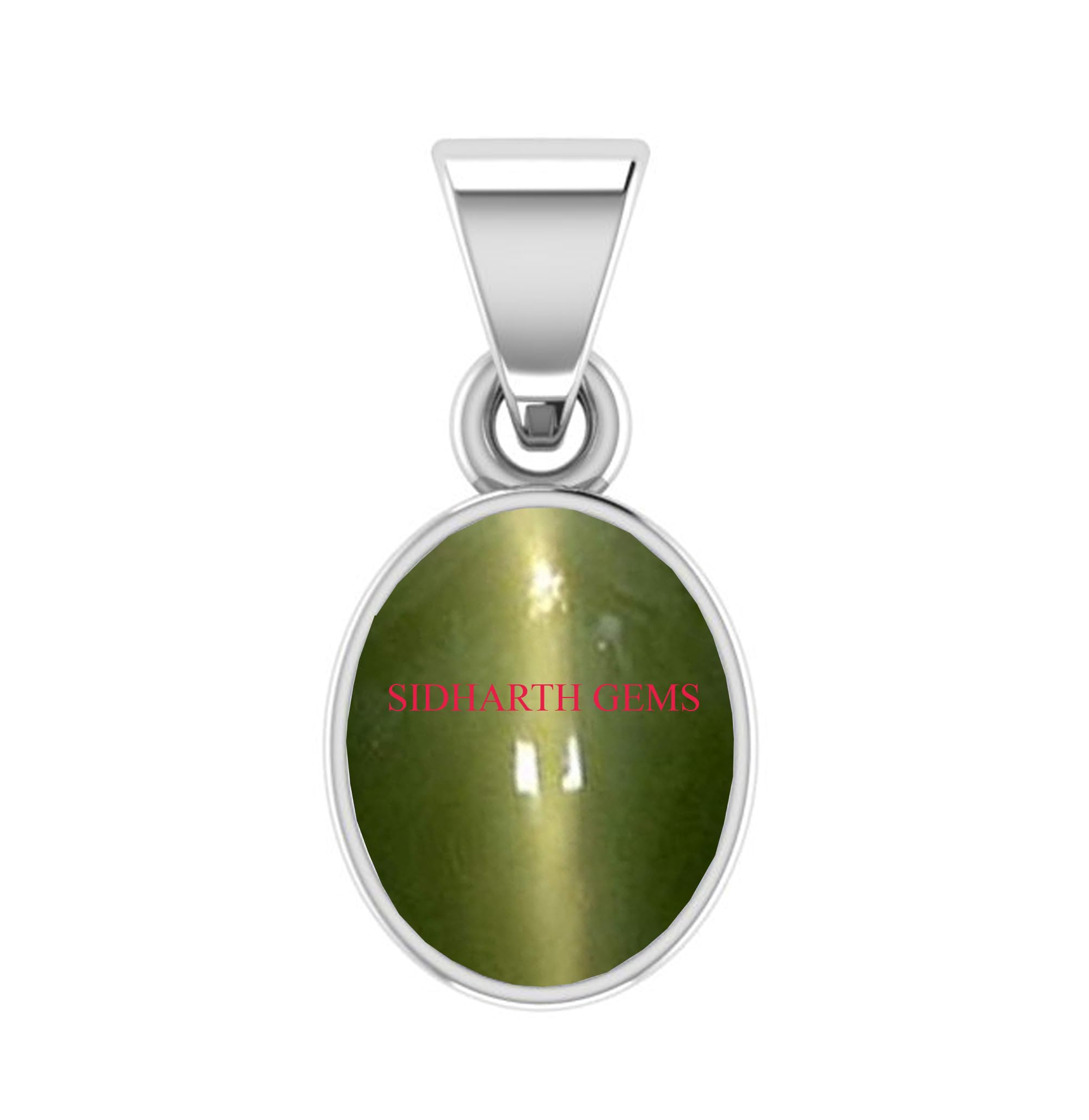 13.25 Ratti 12.55 Carat A+ Quality Cat's Eye Lehsunia Gemstone Pendant Silver Plated for Women's and Men's