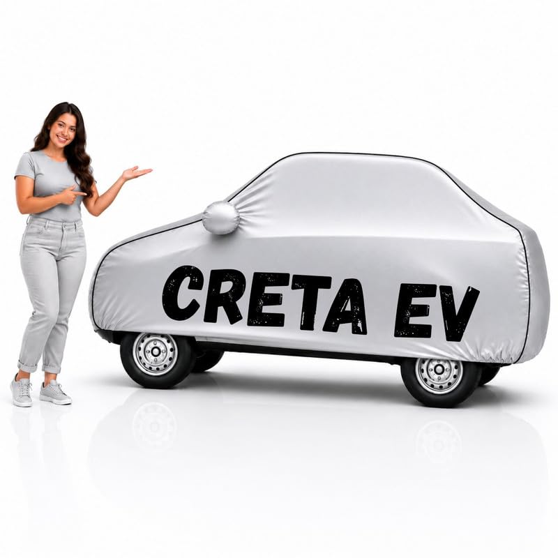 Image of Long-Life 100% Waterproof Creta EV Car Body Cover for Dust & Rain, Compatible with All Models of Creta EV Car Cover, Comes with Bird Droppings, Scratch, UV and Paint Protection - Silver