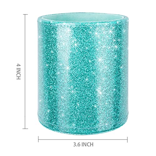 Image of Glitter Pen Holder Pencil Organizer, Cute Pencil Cup Desk Decor, Decorative Makeup Brush Holder Large, Leather Multi-Functional Organizer Cup for Office, Home, Classroom, Blue+Green