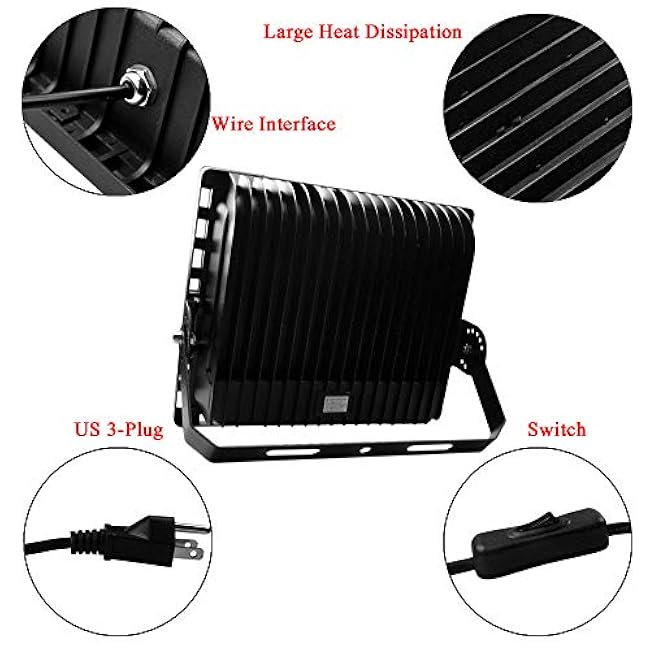 200W LED Flood Light Outdoor, 20000lm Super Bright Work Lights, IP66 Waterproof Security Light with Plug & Switch, 6500K White Spotlight for Garden, Yard, Garage, Basketball Court Lighting