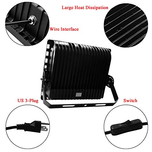 ZHMA 200W LED Flood Light Outdoor, 20000lm Super Bright Work Lights, IP66 Waterproof Security Light with Plug & Switch, 6500K White Spotlight for Garden, Yard, Garage, Basketball Court Lighting