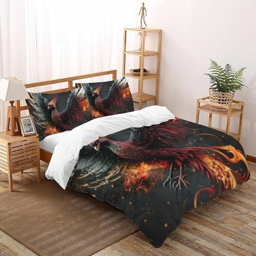 Ensemble d'impression 3D Feu Le Phoenix Super King 260x220cm avec 2 taies