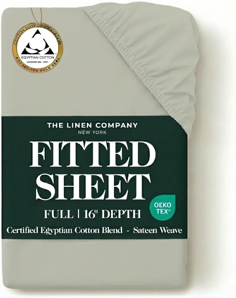 Certified Egyptian Cotton Fitted Sheet Full - Optimally Blended with Long Staple Cotton, Silky-Soft Sateen Sheets - Wrinkle-Resistant, Skin Friendly & Breathable - Zero Bunching 360 Snug-Fit Elastic