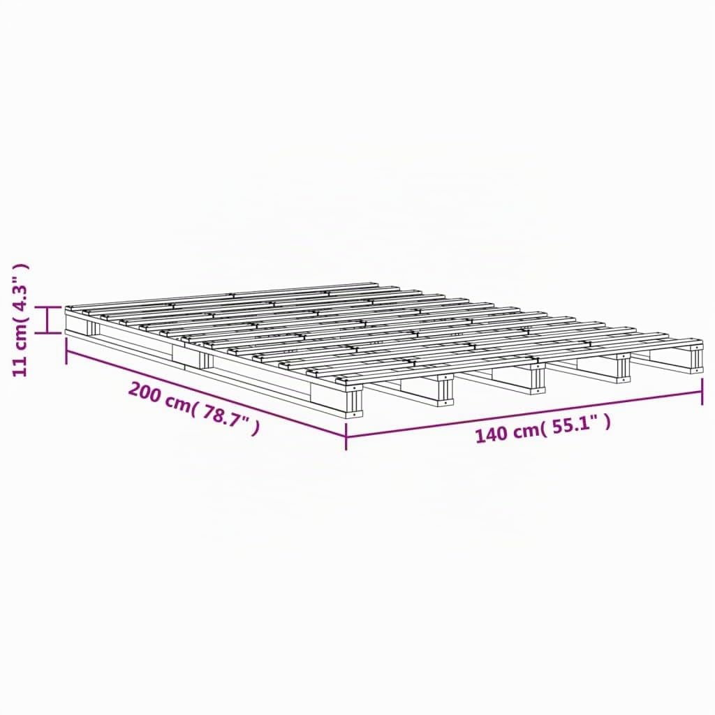 vidaXL Palettenbett Wachsbraun 140x200 cm Massivholz Kiefer