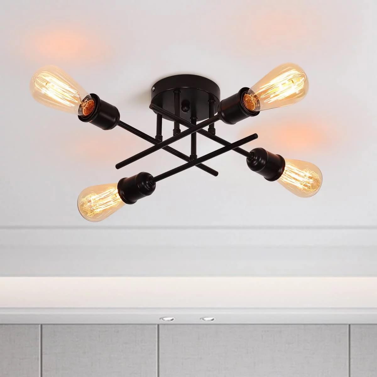 Nauticaz Industrial Semi Flush Mount Ceiling Light 4-Light Rustic Black Chadelier with E26 Base, Modern Sputnik Ceiling Lighting Fixture for Kitchen Dining Living Room Bedroom-image-11