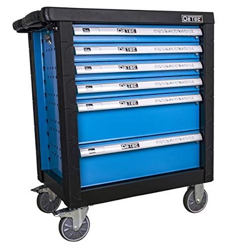 DeTec. 3066 Werkstattwagen bestückt 6/6 Schubladen inkl Klapp-Werkzeugkasten (Tragbare Werkzeugkiste | Werkzeugwagen Einleger mit Carbon-Optik) – Bild 4
