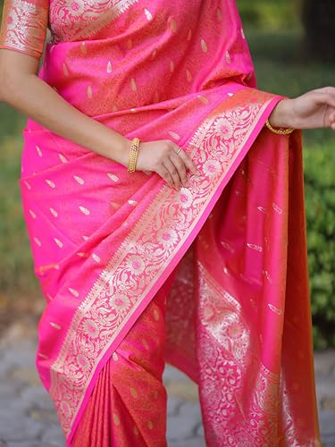 Image of SGF11 Women's Kanjivaram Pure Soft Silk Saree For Women Pure Golden Zari With Blouse Piece