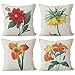 Ohok Funda de cojín de flores con diseño de hojas de animales, 45 x 45 cm, funda de almohada para sofá, casa, salón, dormitorio, decoración de 4 piezas, color naranja, amarillo y rojo