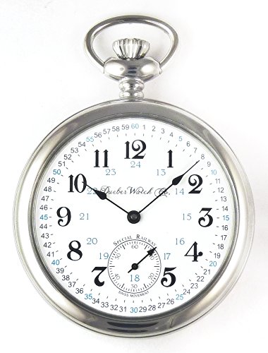 Dueber Special Railway Swiss Mechanical Pocket Watch High Polish Chrome Open Face Case - USA!