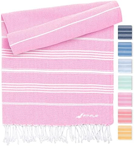 Hammam Towel - Beach Towel XXL Made from 100% Recycled Cotton - Quick-Drying Turkish hammam Beach Towels, fouta, pestemal Turkish Towels Ideal as a Turkish Blanket  Peach  100x200cm Sultan