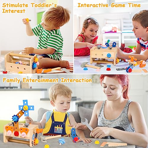 Tonze Kids Tool Set With Apron, Wooden Toddler Tool Bench Montessori Toys For 2 3 4 Year Old 39 Pcs Educational Stem Construction Toys For Ages 2-4 Pretend Play Toddler Tool Birthday Gift For Boy Girl thumb #6