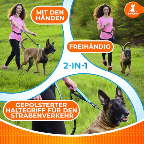 Joggingleine für Hunde zum Laufen, Joggen, Wandern | 2 in 1 Joggingleine und Normale Hundeleine für Große und Mittelgroße Hunde mit Doppelgriff | Bauchgurt Hundeleine
