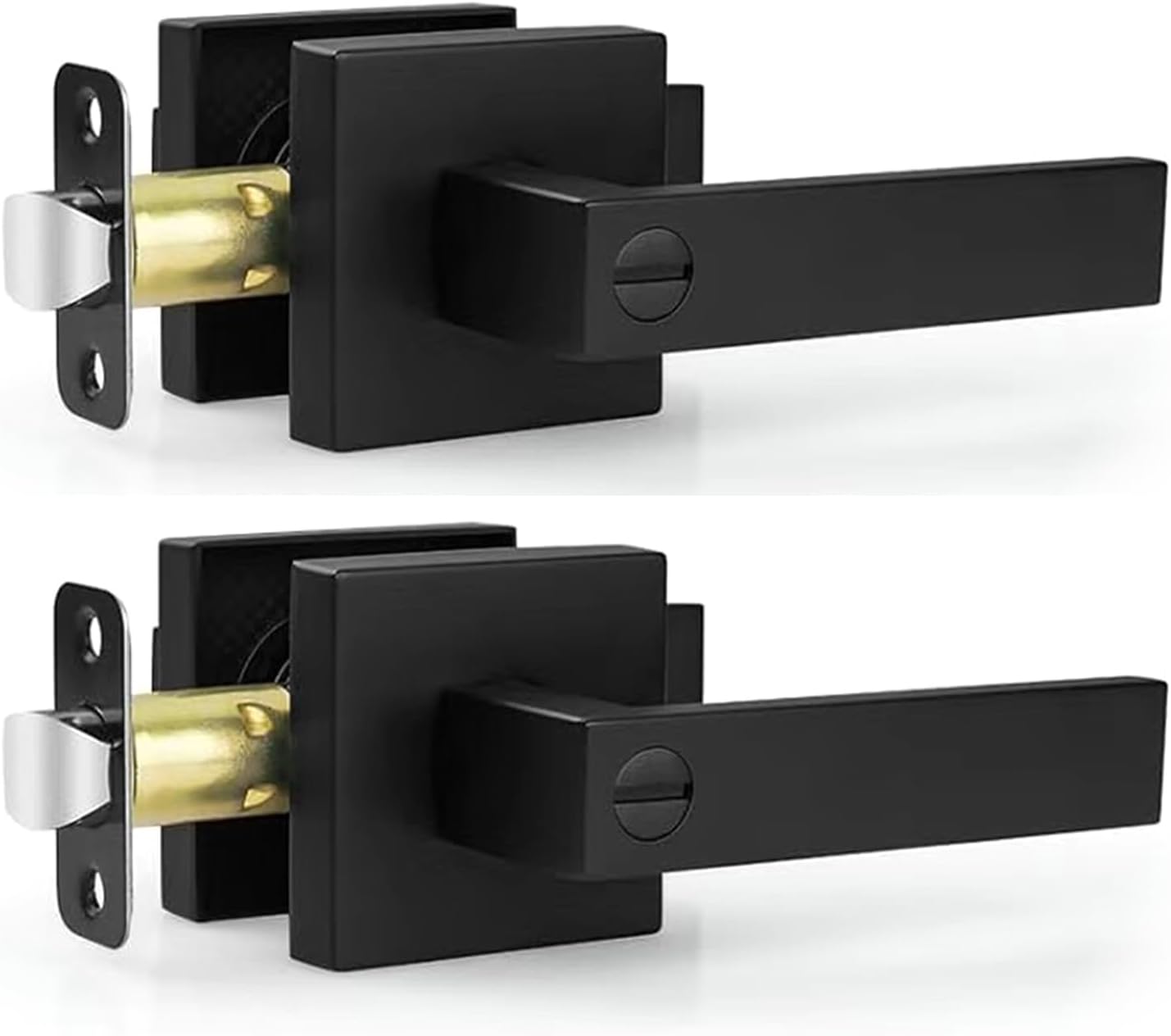 2 Pack Privacy Door Levers Door Handle Matte Black Interior Door Knobs Keyless Door Locks for Bedroom or Bathroom, Left or Right Handing Levers
