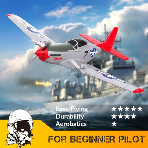 Volantexrc US-EXA76203NR 2 Channel Rc Plane P51D Mustang Rtf For Beginners, 2.4Ghz Remote Control Airplane Easy To Fly With Gyro Stabilization, Outdoor Hobby Wwii Toy thumb #6