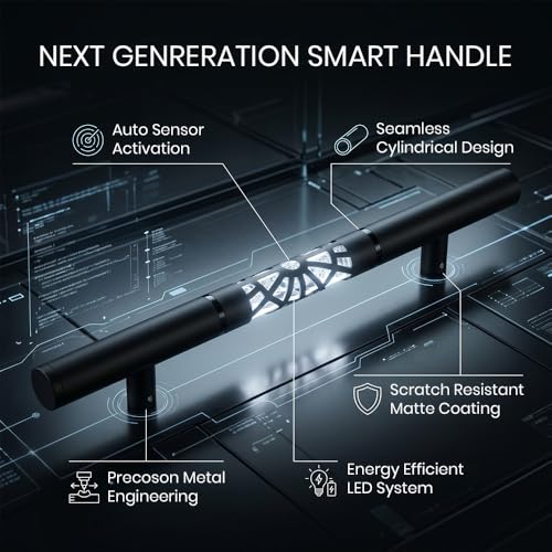 Image of Luxury LED Main Door Handle with Sensor Touch | 24 Inch Pull Push Handle for Home, Office, Hotel & Villa | Black Finish Stainless Steel Door Handle | 450mm Hole to Hole - Pack of 1