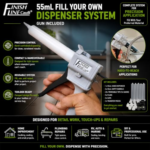 Image of Precision 55 ML Dripless Syringe-Style Caulk and Sealant Applicator - Empty Syringe Barrels, Fine Tip Nozzles, Caps & Easy-Fill System - Ideal for Caulking, Adhesives, and Sealants